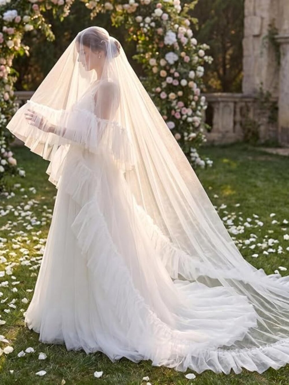 Wedding Veil Ruffled Edge Tulle Two tier